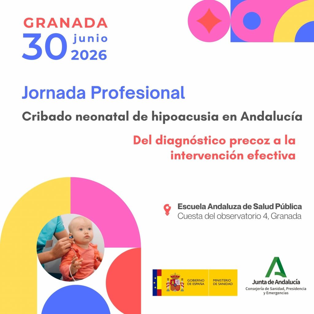 Cartel Jornada Profesional · Cribado neonatal de hipoacusia · Granada 30 junio 2026